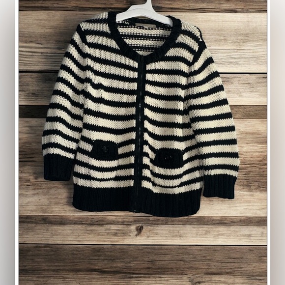 LOFT Jackets & Blazers - LOFT Women's Black and Cream Striped Cardigan